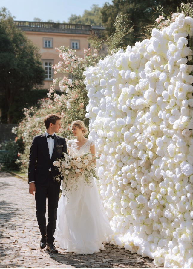 Pure Ivory Rose Flower Wall