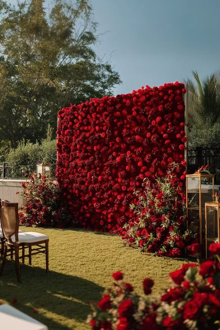 Crimson Elegance: Red Yolanda Flower Walls for Unforgettable Wedding Backdrops