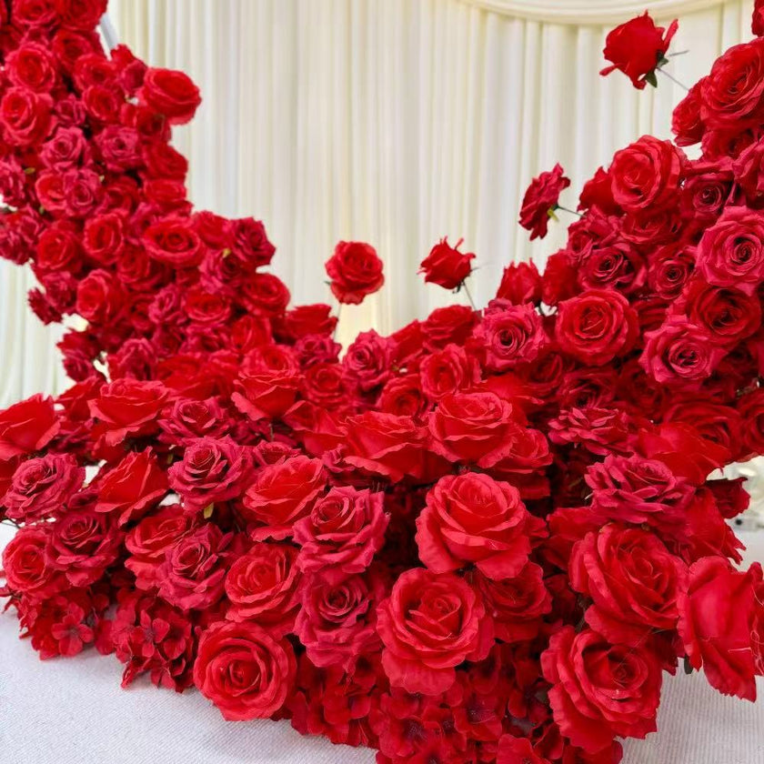 5D Red Heart-Shaped Floral Arch Backdrop