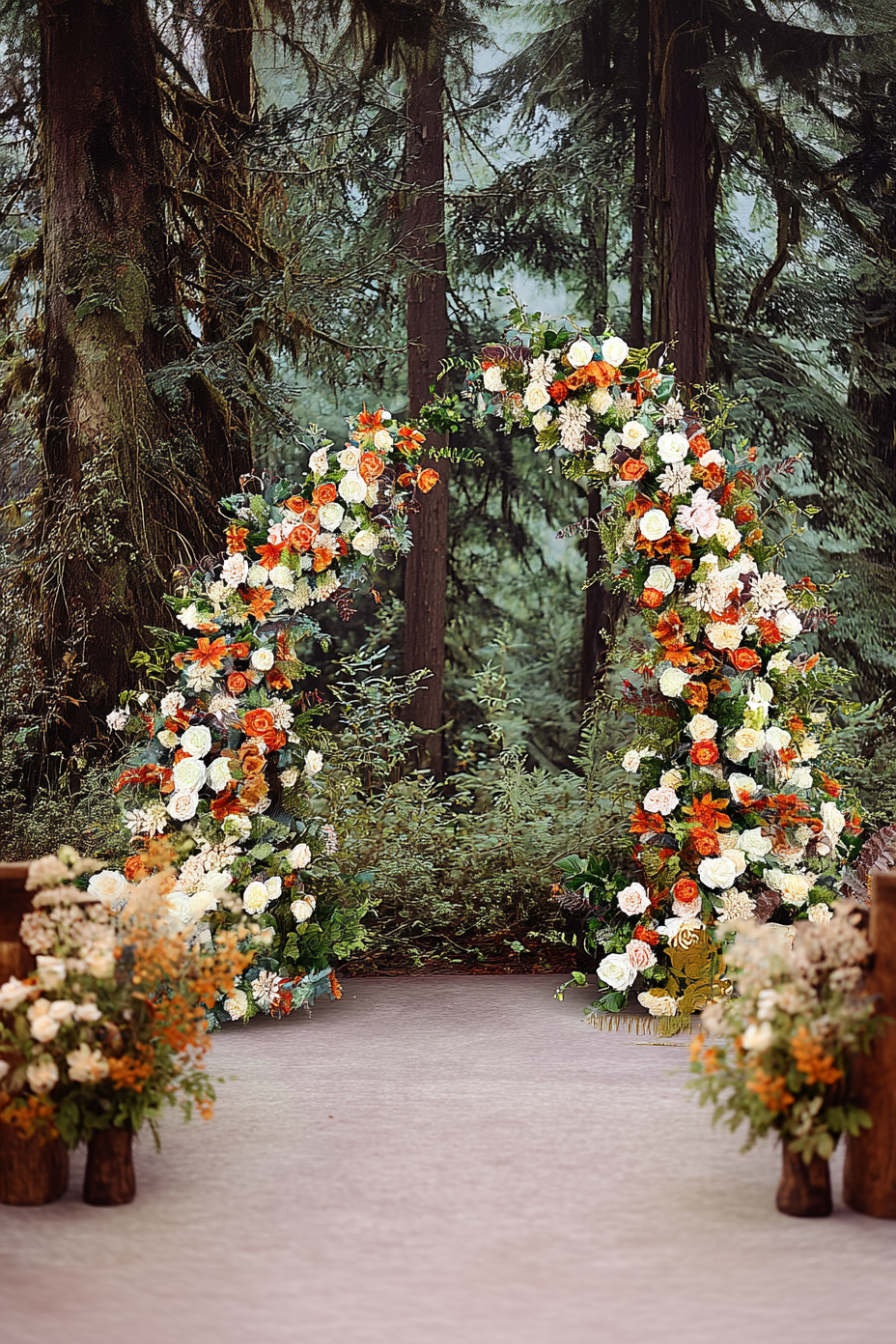 Autumn Orange Floral Wedding Arch