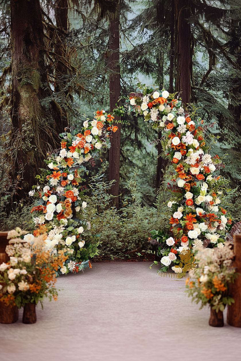 Autumn Orange Floral Wedding Arch