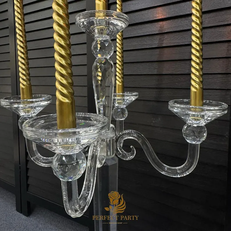 20″ Clear Crystal Candle Holder with Glass Hurricane
