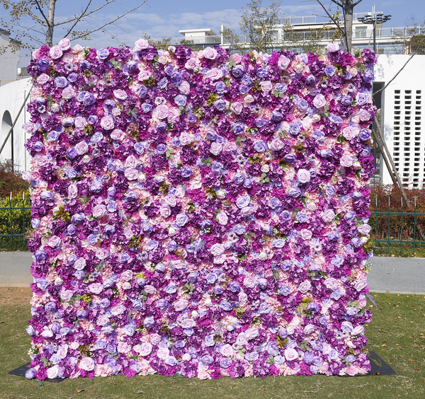 5D Romantic Pink and Purple Rose Flower Wall  Flower Wall Rolling Up Curtain Wall,  flower wall Fabric Backdrop，Wedding Party Photo Backdrop