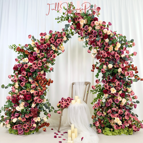 US Local Stock – Burgundy Rose Wedding Flower Arch, DIY Floral Arrangement, Event Backdrop Decoration Flowers for Wedding Arch.