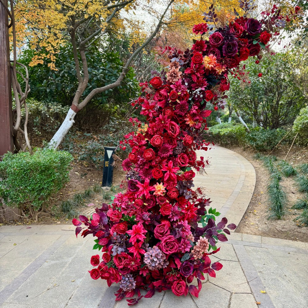Burgundy Red Vintage Floral Wedding Arch