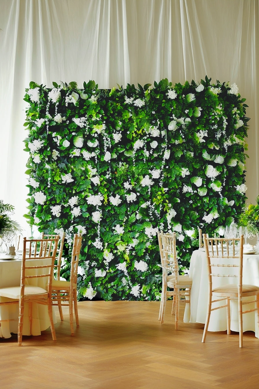 Lush Greenery White Flower Backdrop Wall