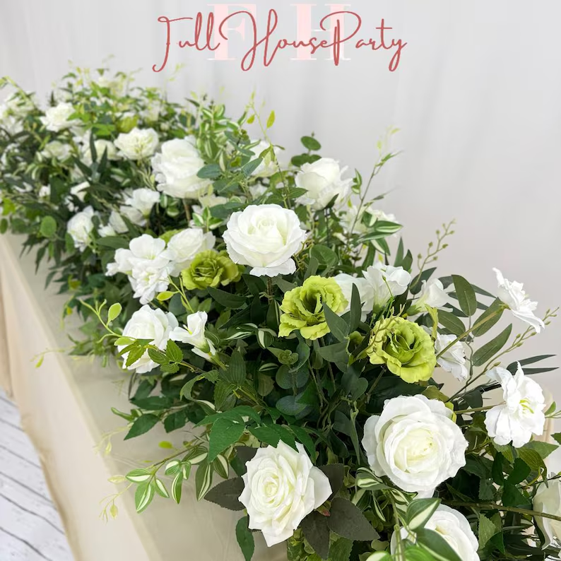 White Roses Greenery Garland