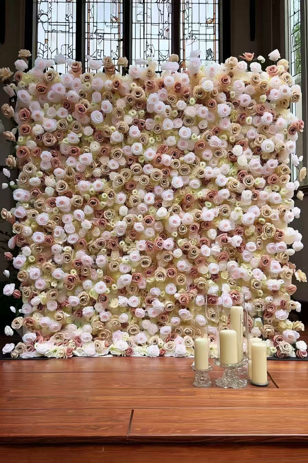 Blush Champagne Faux Rose Backdrop Wall