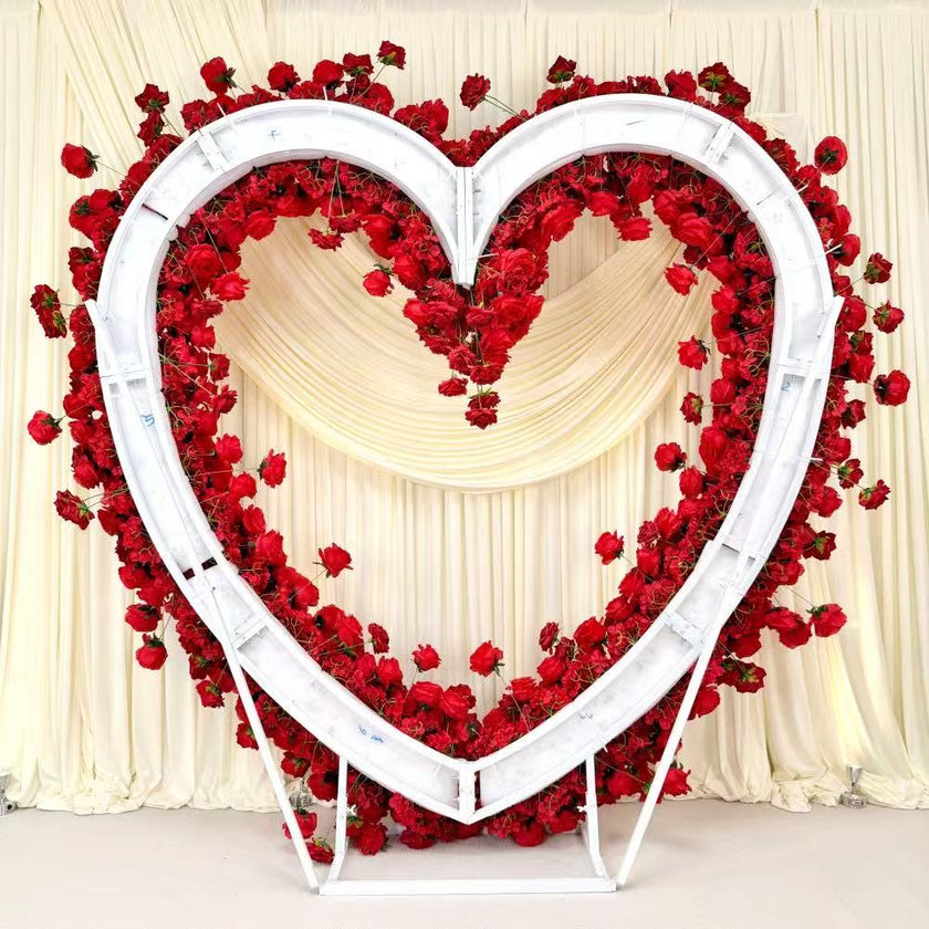 5D Red Heart-Shaped Floral Arch Backdrop