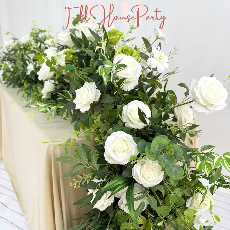 White Roses Greenery Garland