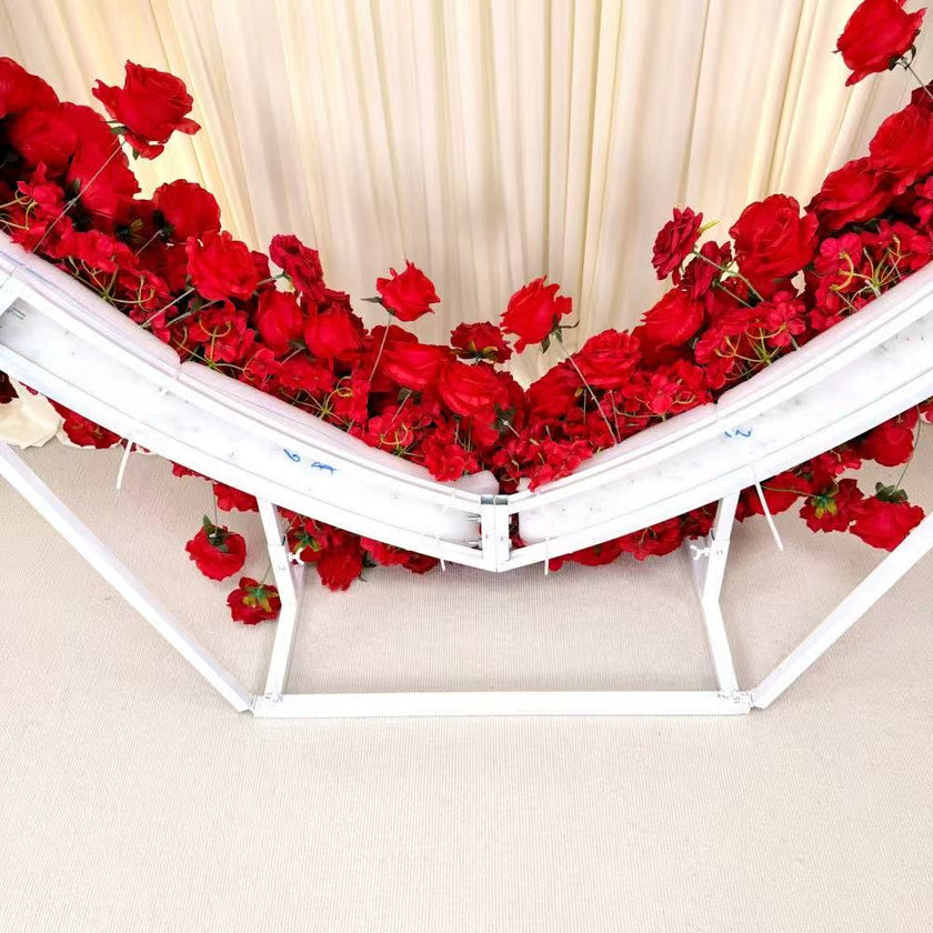 5D Red Heart-Shaped Floral Arch Backdrop