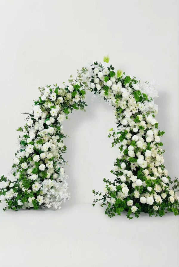 Luxe Forest-Style White Green Floral Arch Decor