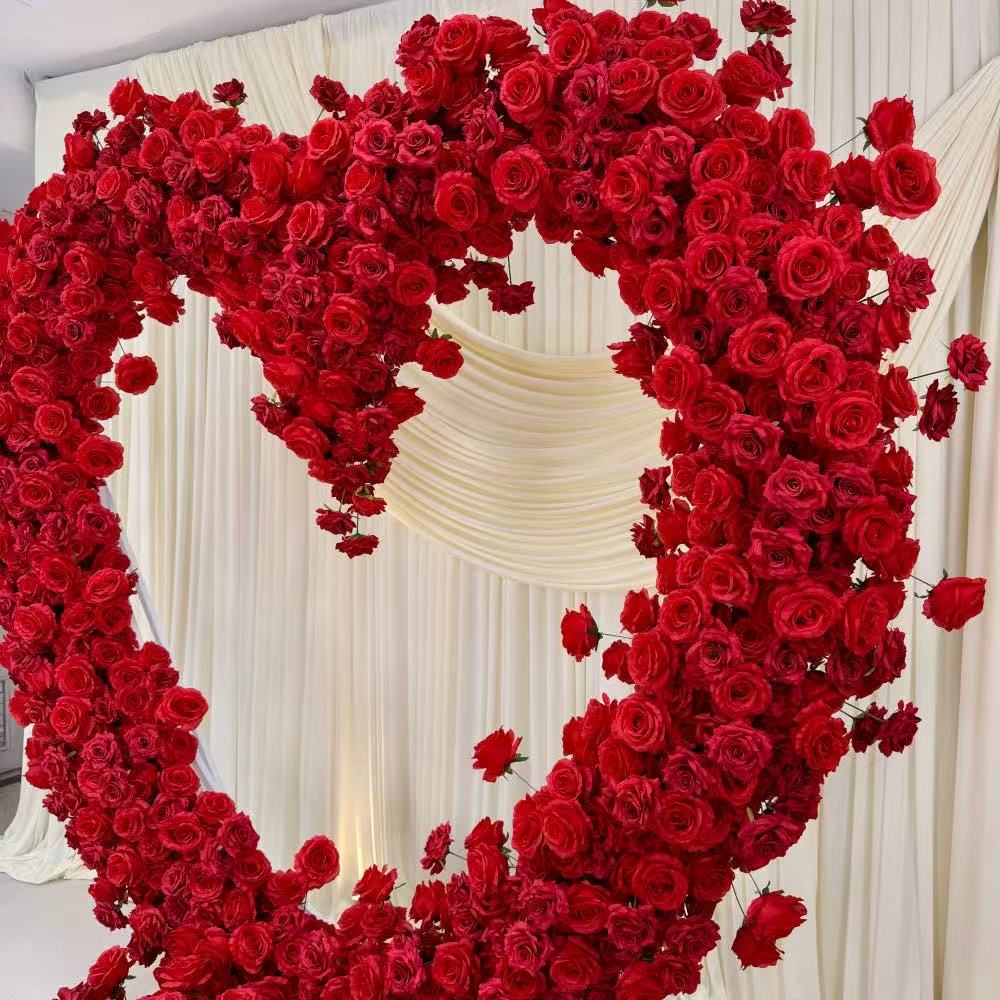 5D Red Heart-Shaped Floral Arch Backdrop