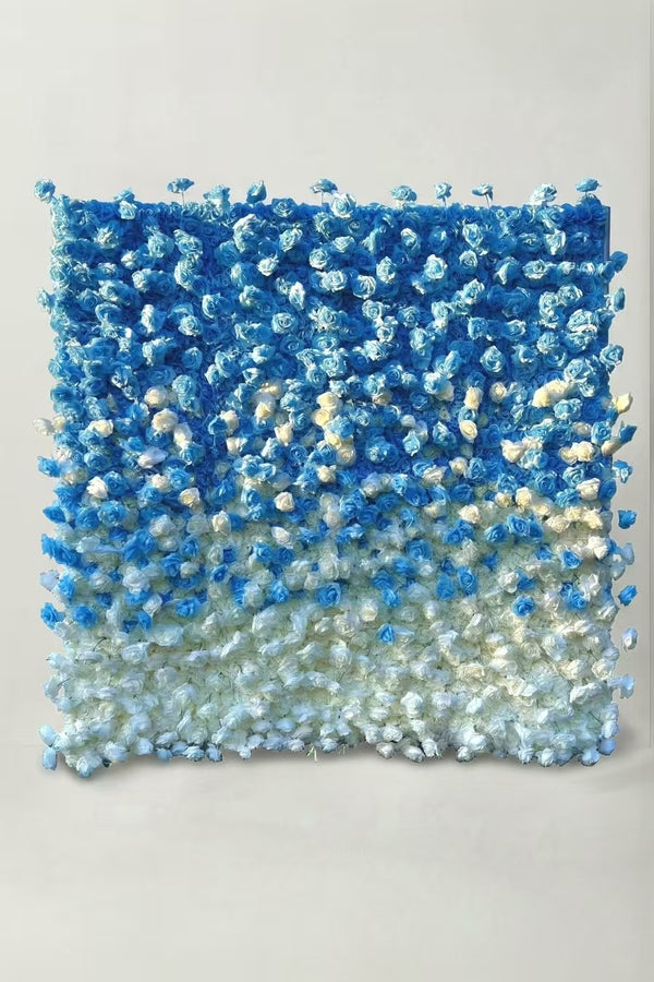 Blue White Gradient Faux Rose Backdrop Wall