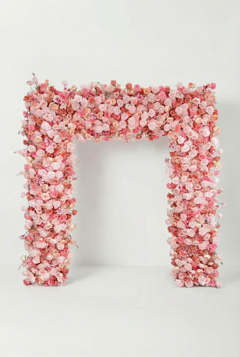 Rollable Artificial Pink Rose Square Arch