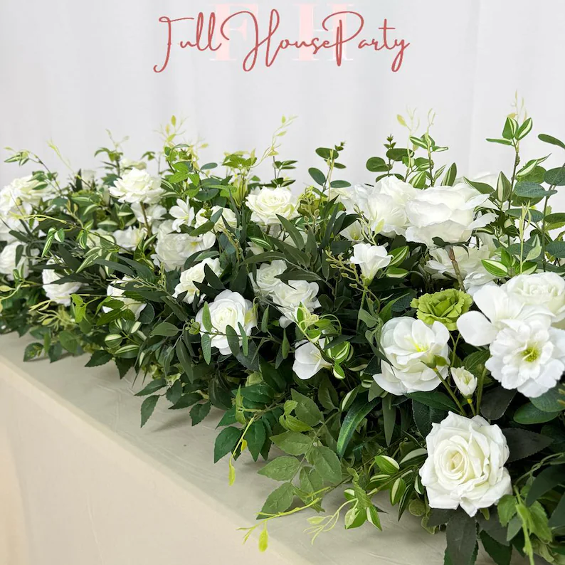 White Roses Greenery Garland