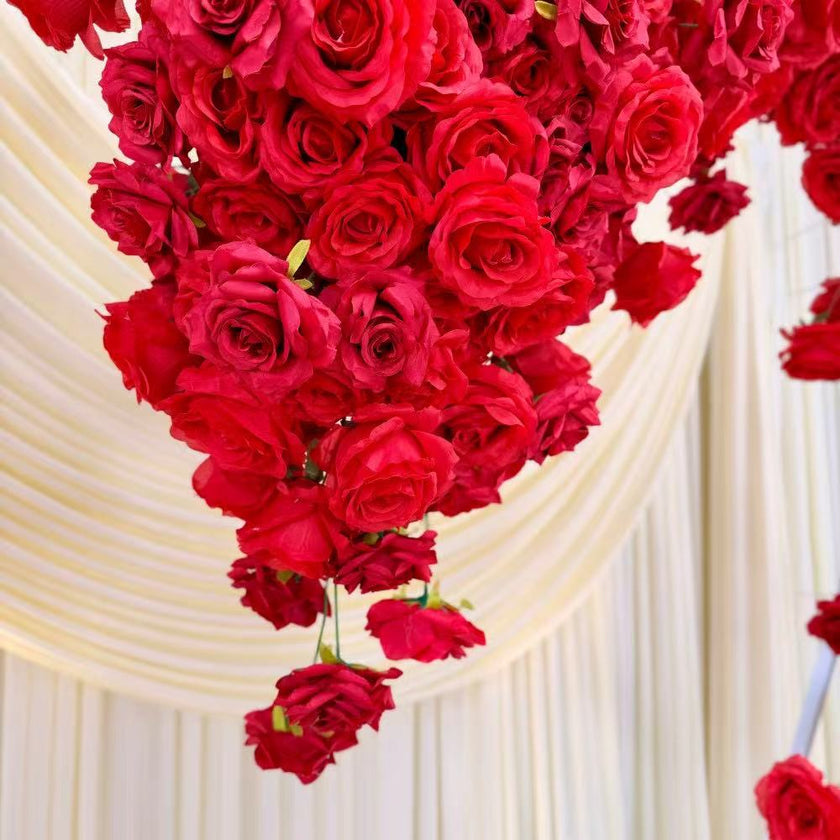 5D Red Heart-Shaped Floral Arch Backdrop