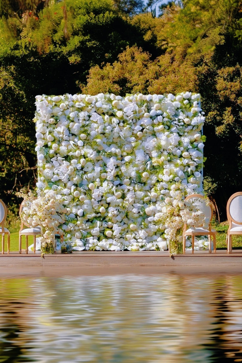 5D White Rose & Greenery Flower Wall