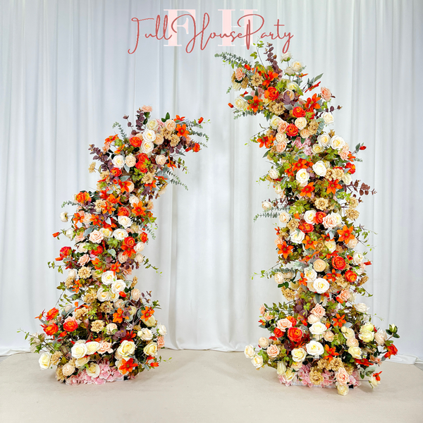 Wedding arch, orange artificial flowers, pastoral style flower arrangement, wedding column flowers, party home decoration flower corner arch