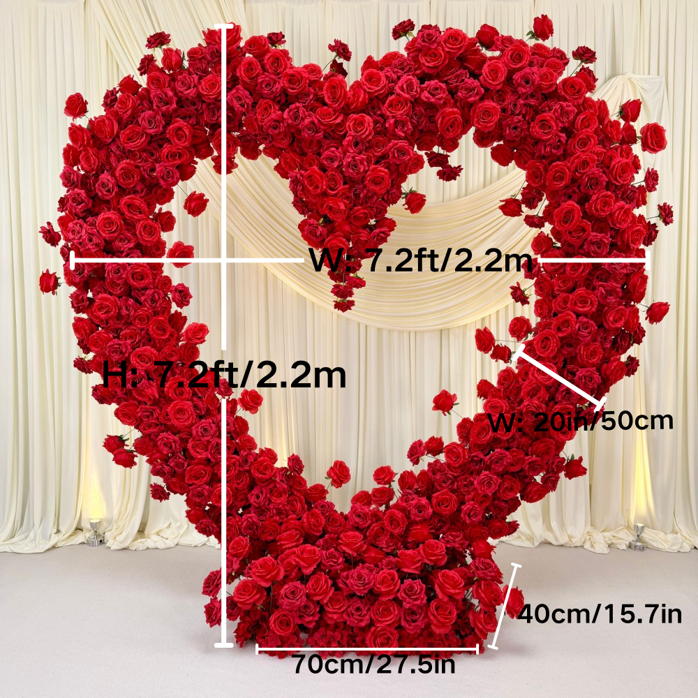 5D Red Heart-Shaped Floral Arch Backdrop