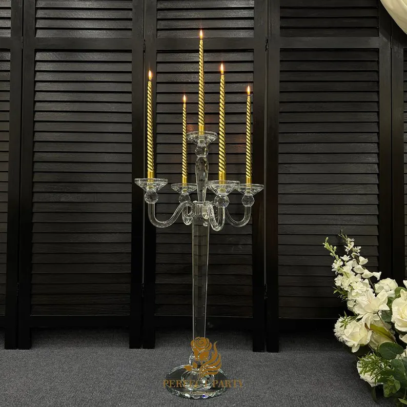 20″ Clear Crystal Candle Holder with Glass Hurricane