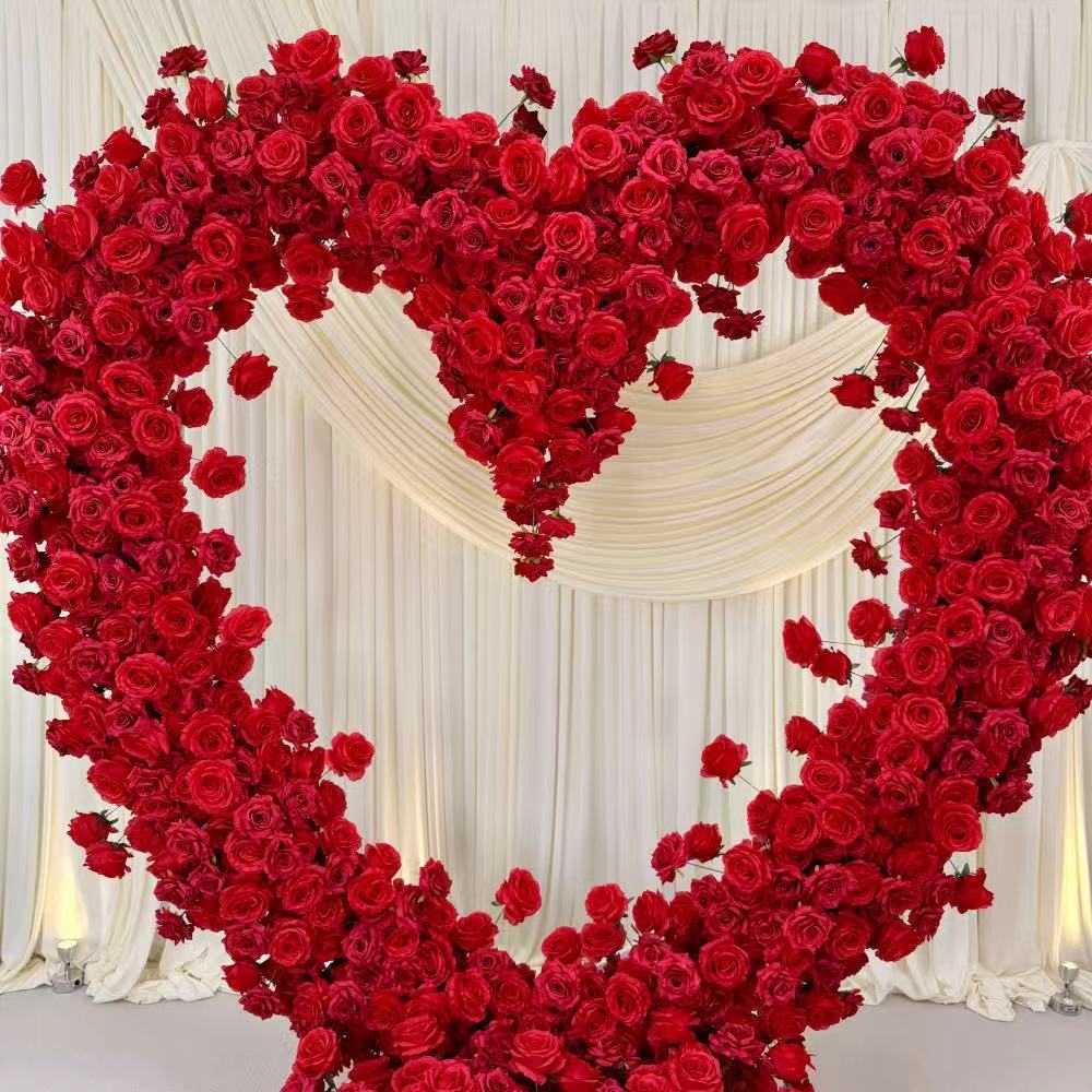 5D Red Heart-Shaped Floral Arch Backdrop