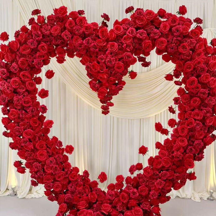 5D Red Heart-Shaped Floral Arch Backdrop