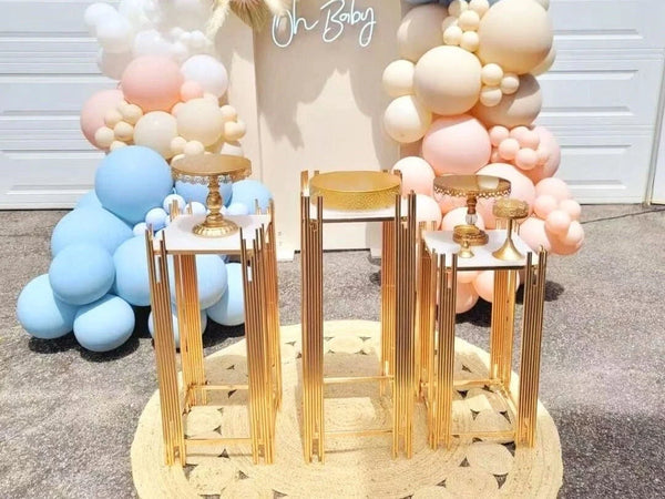 Set of 3 Dessert Stands - Gold Square Metal Base, Wedding Backdrop Posts, Baby Shower Party Posts, Metal Dessert Table Posts