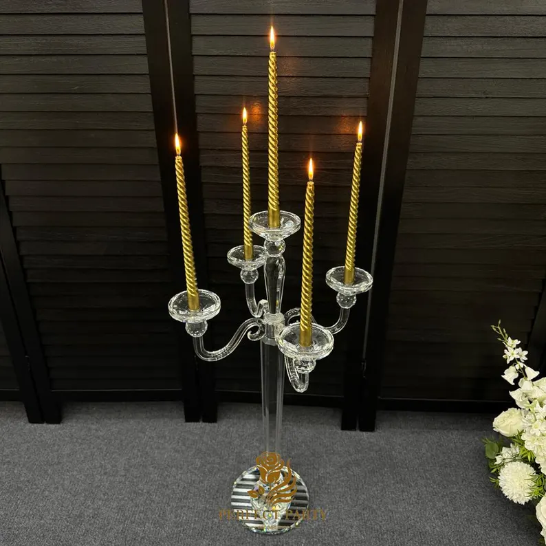 20″ Clear Crystal Candle Holder with Glass Hurricane