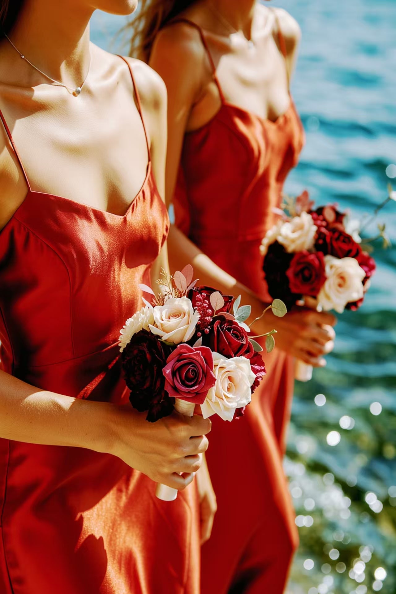 Crimson Berry Whisper Bridesmaid Bouquets