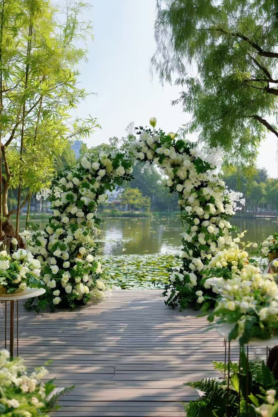 Luxe Forest-Style White Green Floral Arch Decor
