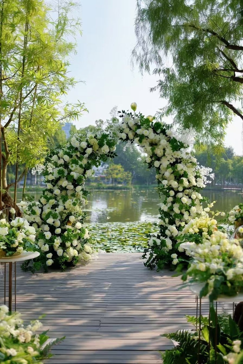 Luxe Forest-Style White Green Floral Arch Decor