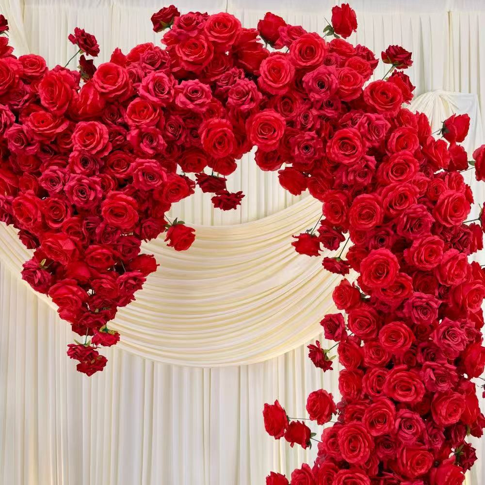 5D Red Heart-Shaped Floral Arch Backdrop