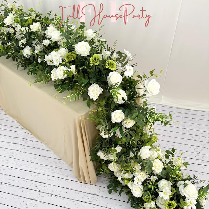 White Roses Greenery Garland