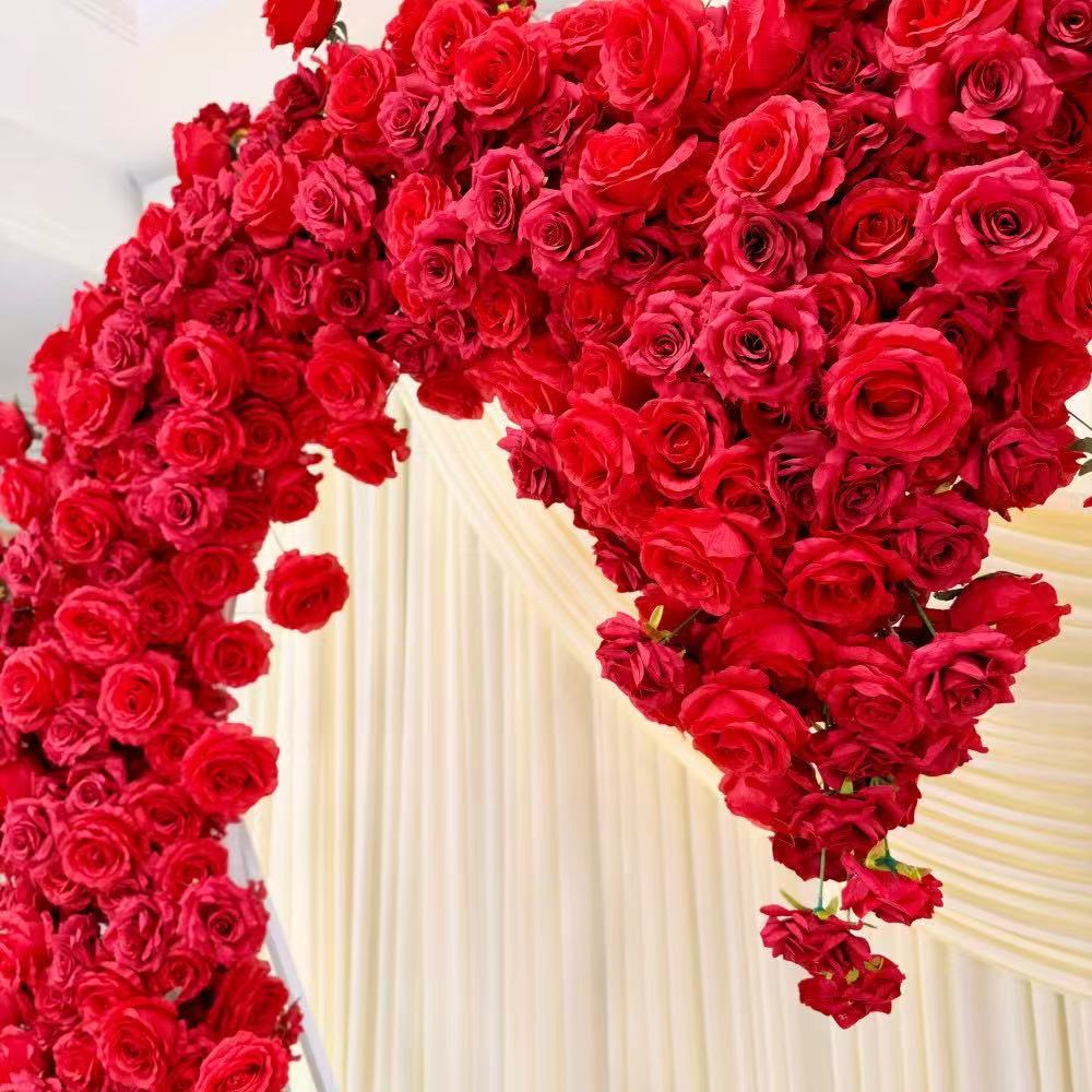 5D Red Heart-Shaped Floral Arch Backdrop