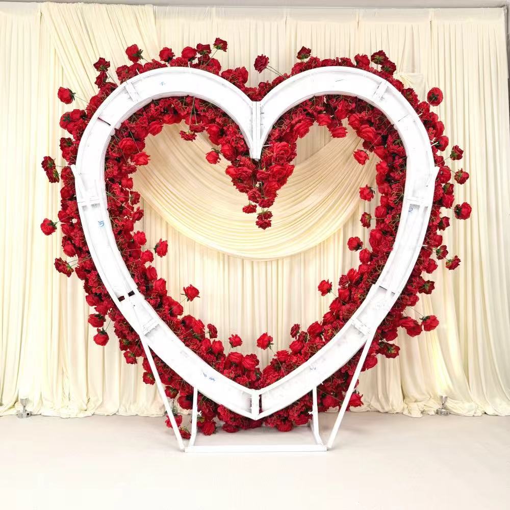 5D Red Heart-Shaped Floral Arch Backdrop