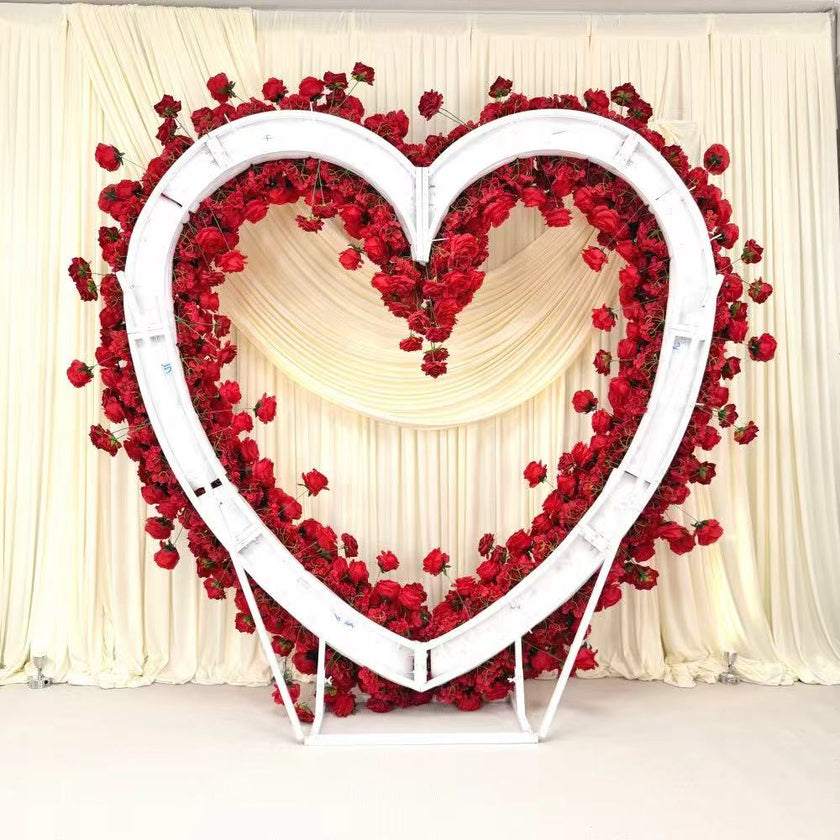 5D Red Heart-Shaped Floral Arch Backdrop