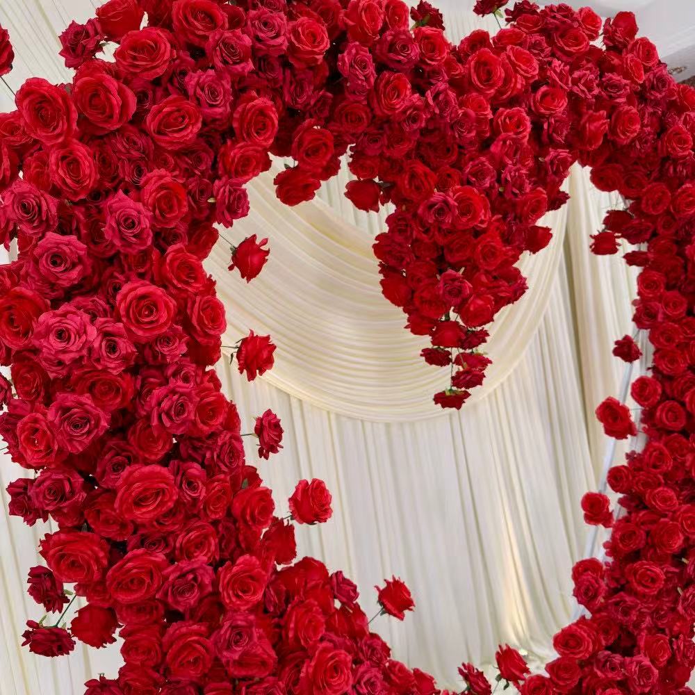 5D Red Heart-Shaped Floral Arch Backdrop
