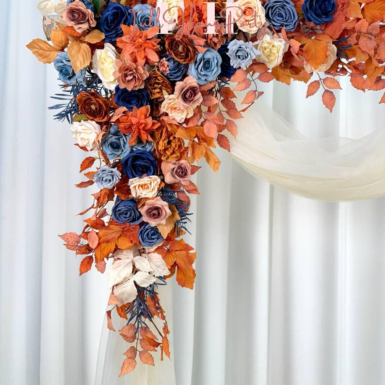 USA Local Stock---Wedding arch decoration withRed roses and eucalyptus leaves（Free matching curtains ）