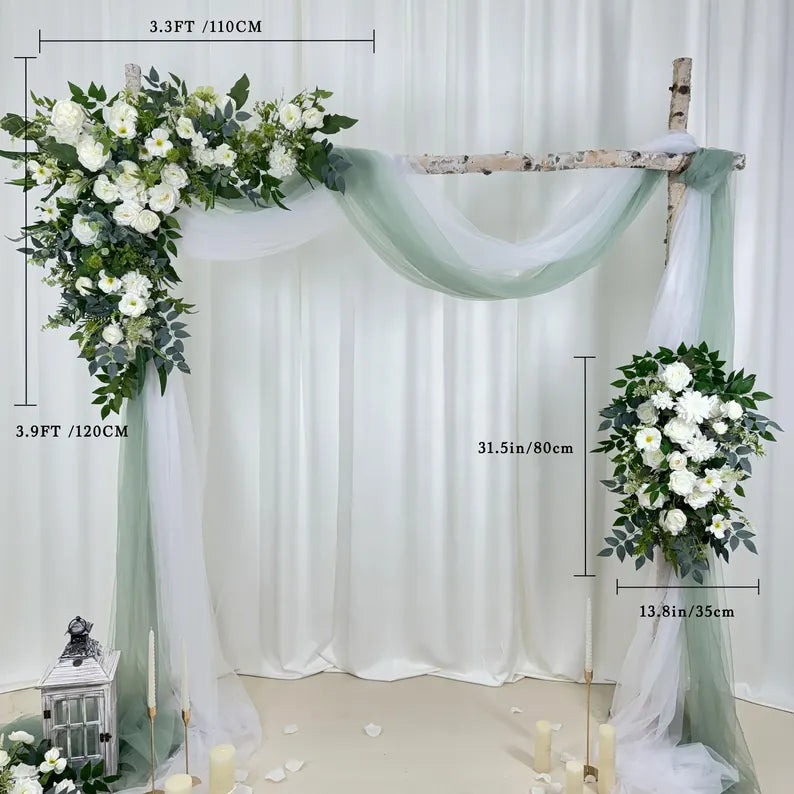 Wedding arch decoration with white roses and eucalyptus leaves（USA Local Stock）（Free matching curtains ）