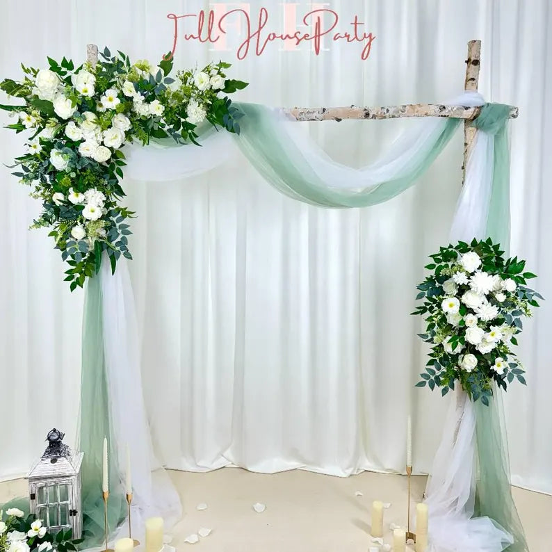 USA Local Stock---Wedding arch decoration with white roses and eucalyptus leaves（Free matching curtains ）