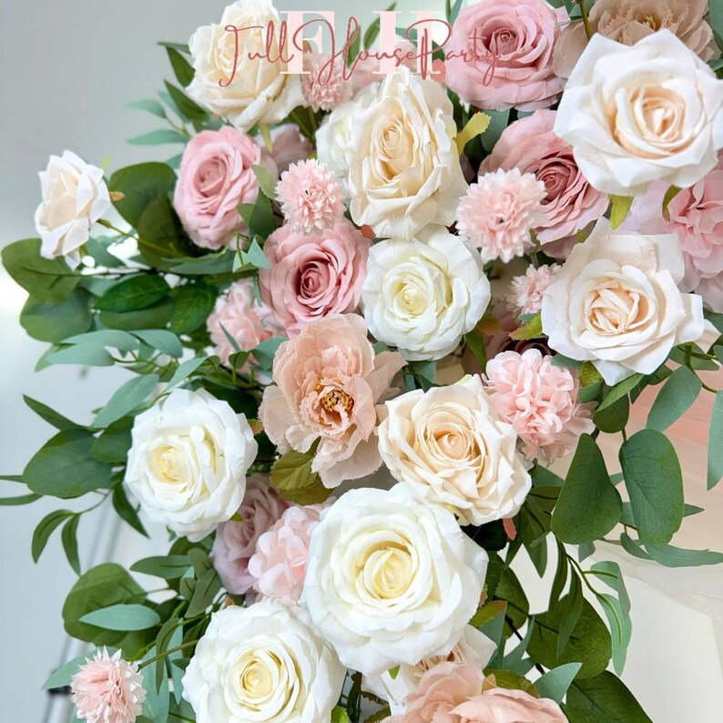 USA Local Stock---Spring Wedding arch decoration with Champagne rose, light brown rose and eucalyptus leaves（Free matching curtains ）