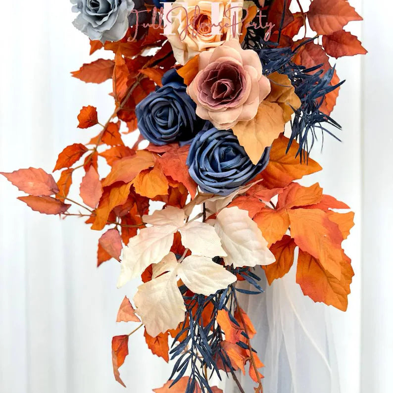 USA Local Stock---Wedding arch decoration withRed roses and eucalyptus leaves（Free matching curtains ）