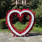 US Seller – 5D Red Heart-Shaped Floral Arch Backdrop(7.2×7.2 ft), Luxury Artificial Rose Wedding Arch, Proposal & Engagement Decoration