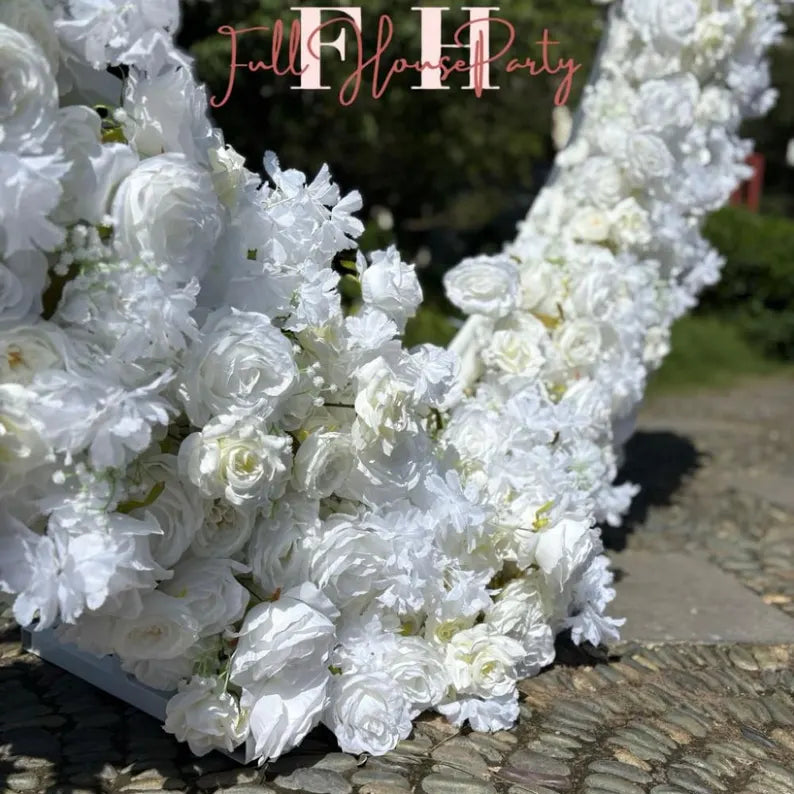 US Seller – 5D Luxury White Heart-Shaped Floral Arch, Romantic Wedding Backdrop, Proposal & Engagement Decoration, Love Arch (7.2 × 7.2 ft)