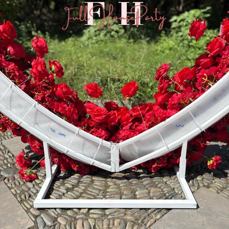 US Seller – 5D Red Heart-Shaped Floral Arch Backdrop(7.2×7.2 ft), Luxury Artificial Rose Wedding Arch, Proposal & Engagement Decoration