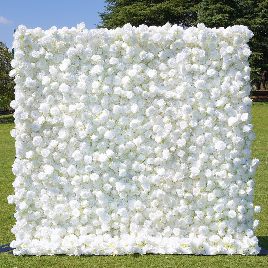 Ships from USA |White Rose Flower Wall 8*8ft- Flower Wall Rolling Up Curtain Wall, Fabric Flower Wall, Wedding Party Photo Backdrop