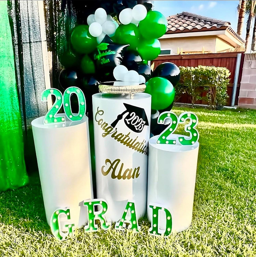 Set of 3 - Metal Cylinder Stands for party, Decor White Cylinder Plinth Wedding Props , Pedestal Display Cylindrical, Wedding Backdrop Stand