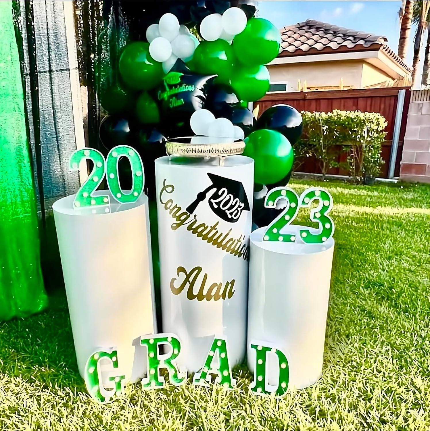 Set of 3 - Metal Cylinder Stands for party, Decor White Cylinder Plinth Wedding Props , Pedestal Display Cylindrical, Wedding Backdrop Stand