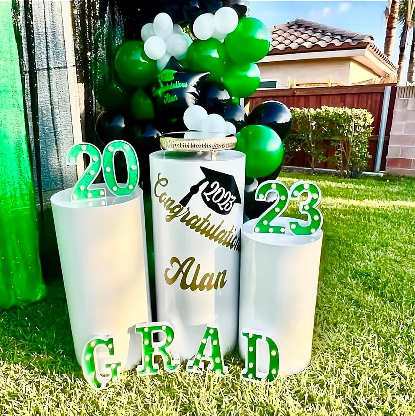 Set of 3 - Metal Cylinder Stands for party, Decor White Cylinder Plinth Wedding Props , Pedestal Display Cylindrical, Wedding Backdrop Stand